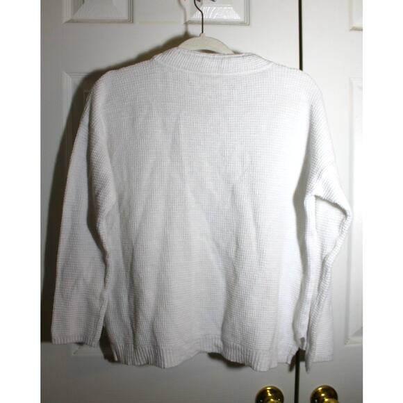 Eileen Fisher White Organic Linen/Cotton Waffle Knit Sweater read for size - Picture 3 of 4